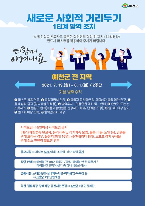 1.새로운 사회적 거리두기 예천군 1단계 방역 조치 시행을 안내드립니다.